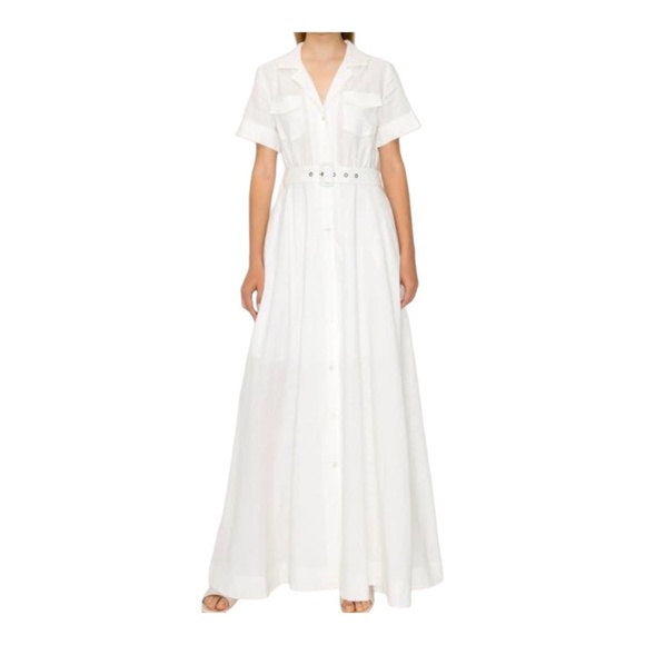 White Buttoned Tie Front Maxi Dress with V-Neck - Picture 9 of 9